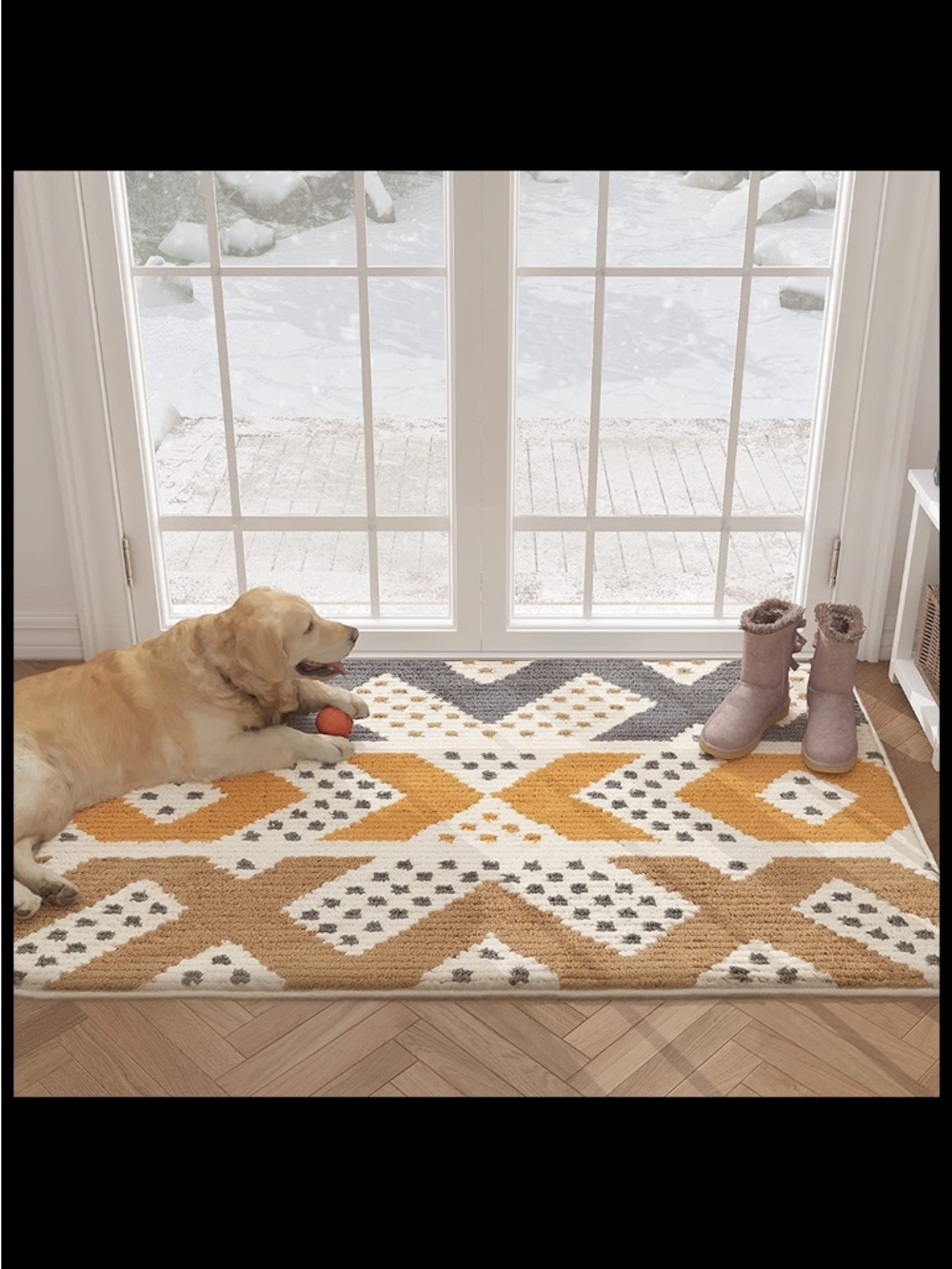 (51) New 24x36 Geometric Pattern Accent Rug in Mustard, Brown & Gray